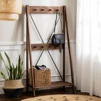 HT68FRABR 68 Inch Rustic Brown Solid Wood Angled Hall Tree