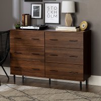 Dark Walnut Modern Wood 6-Drawer Buffet