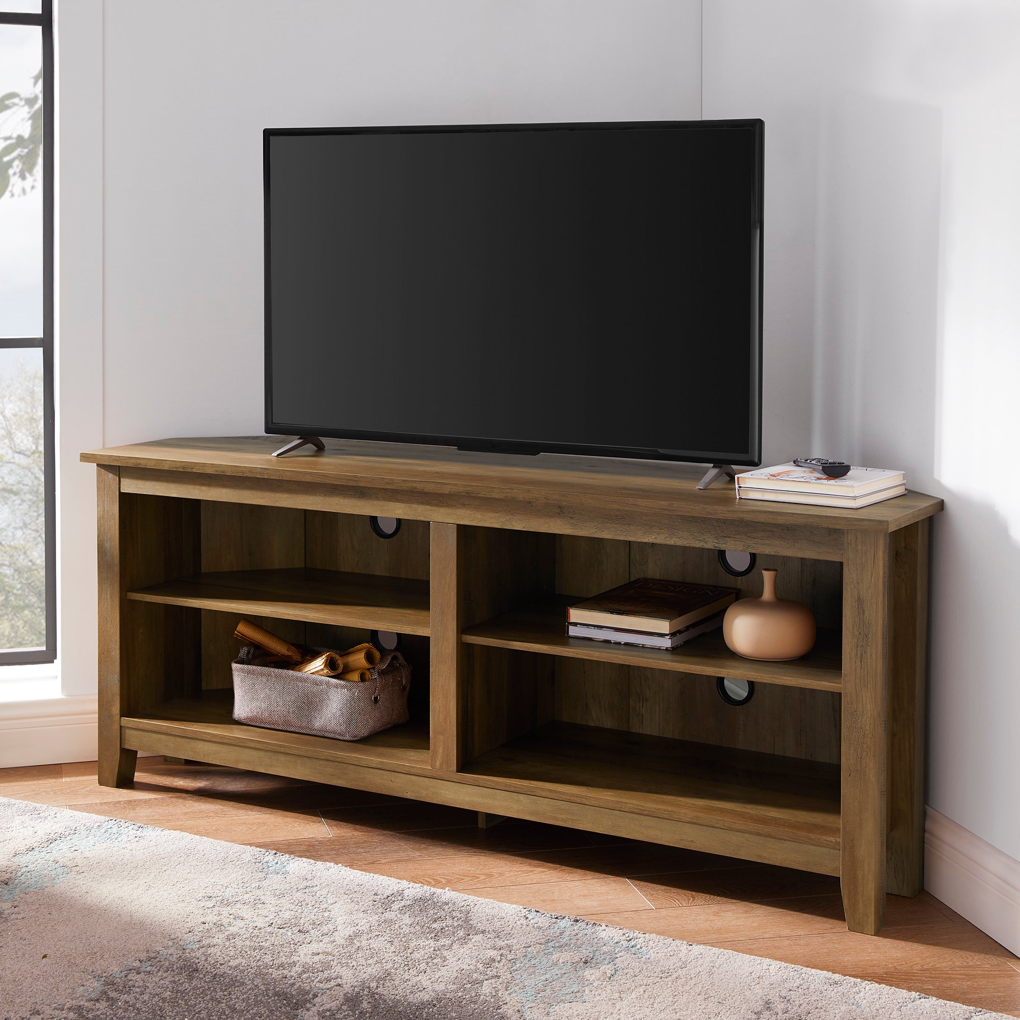 W58CCRRO 58 Transitional Wood Corner TV Stand - Reclaimed Barnwood-1