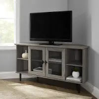 W48CLCR2DGW Gray Wash 48 Inch Simple Glass Door Corner TV Stand