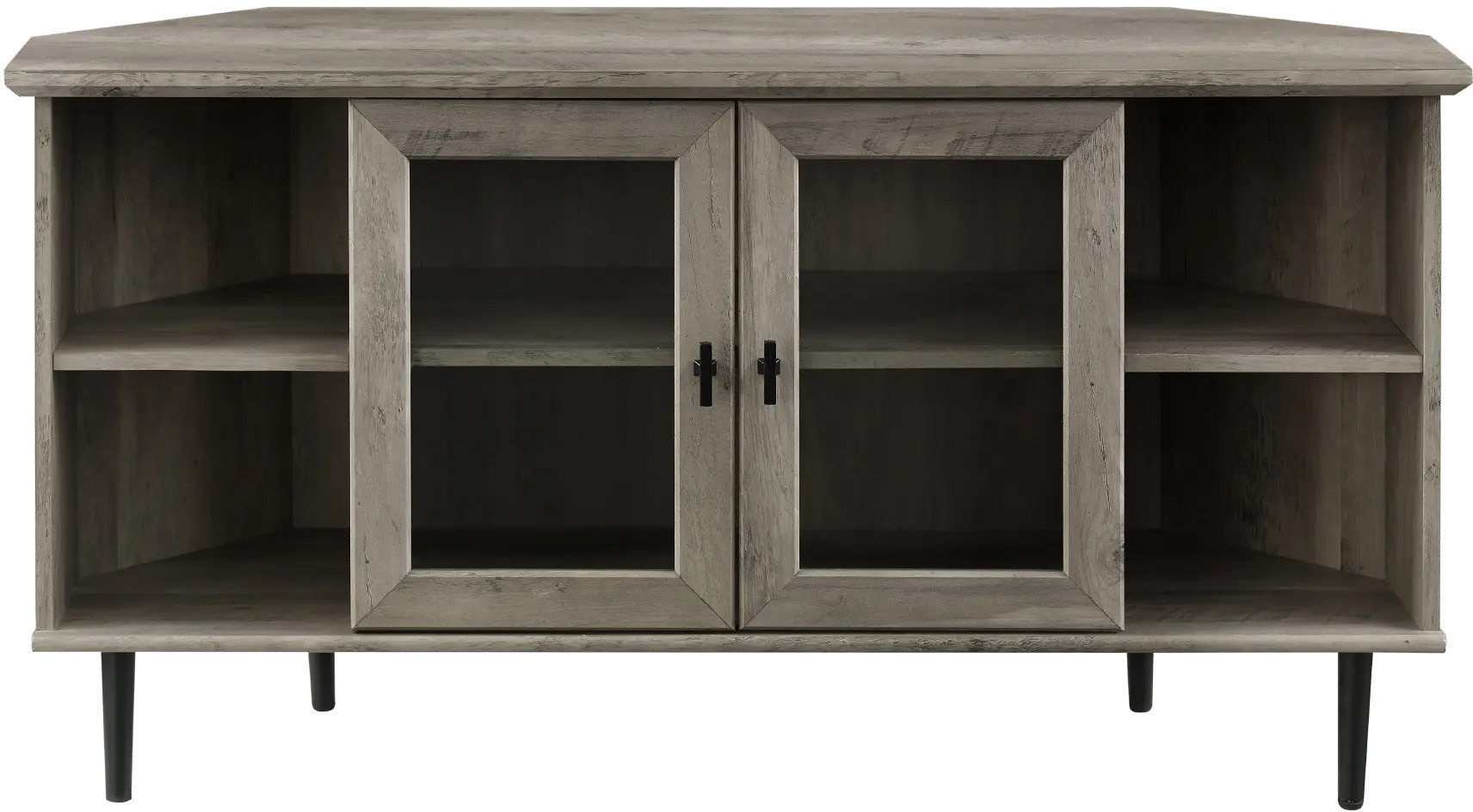 W48CLCR2DGW Gray Wash 48 Inch Simple Glass Door Corner TV Stand-2