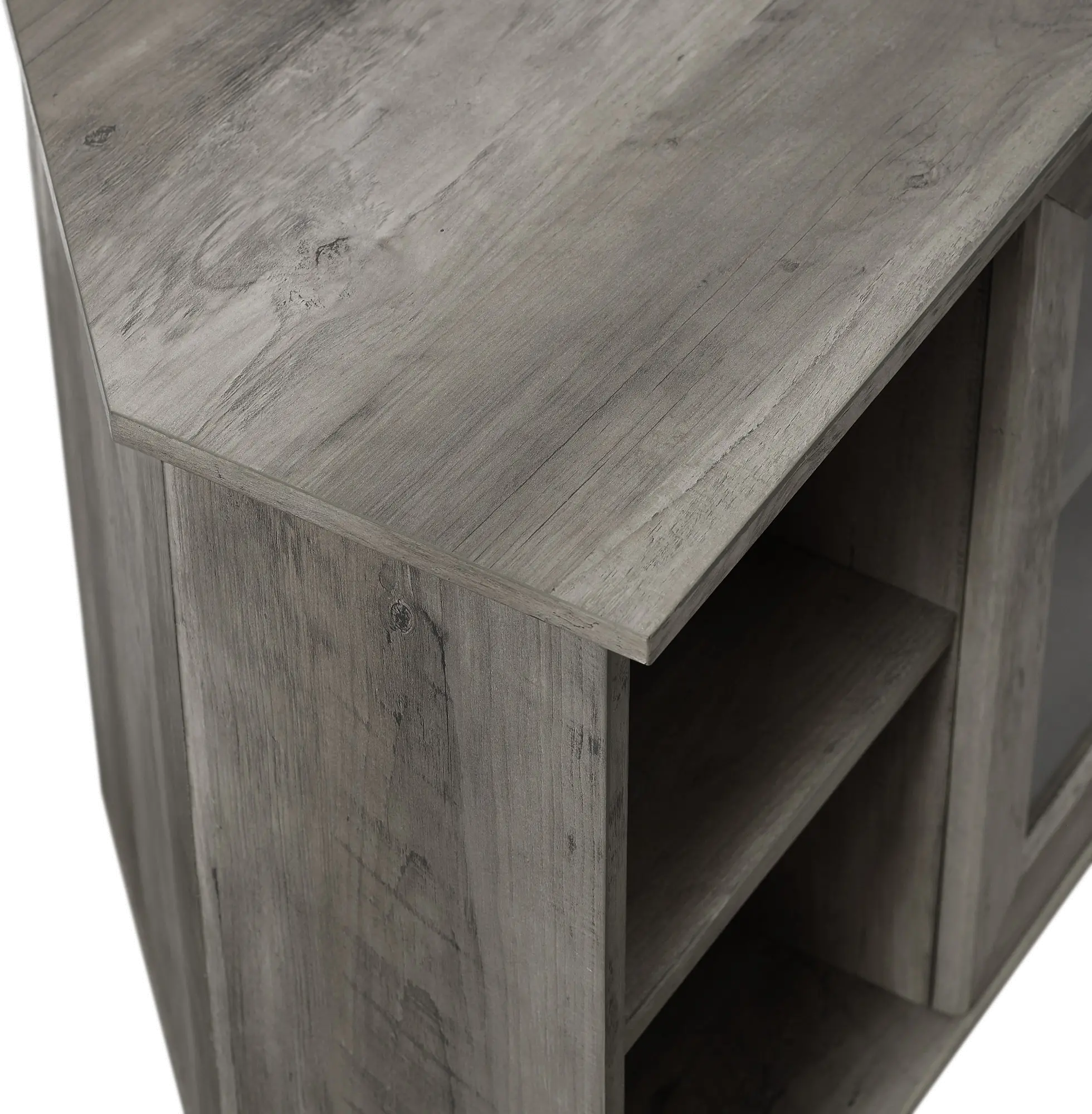 W48CLCR2DGW Gray Wash 48 Inch Simple Glass Door Corner TV Stand-3