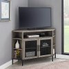 Gray Wash 48 Inch Industrial Mesh Door Corner TV Stand