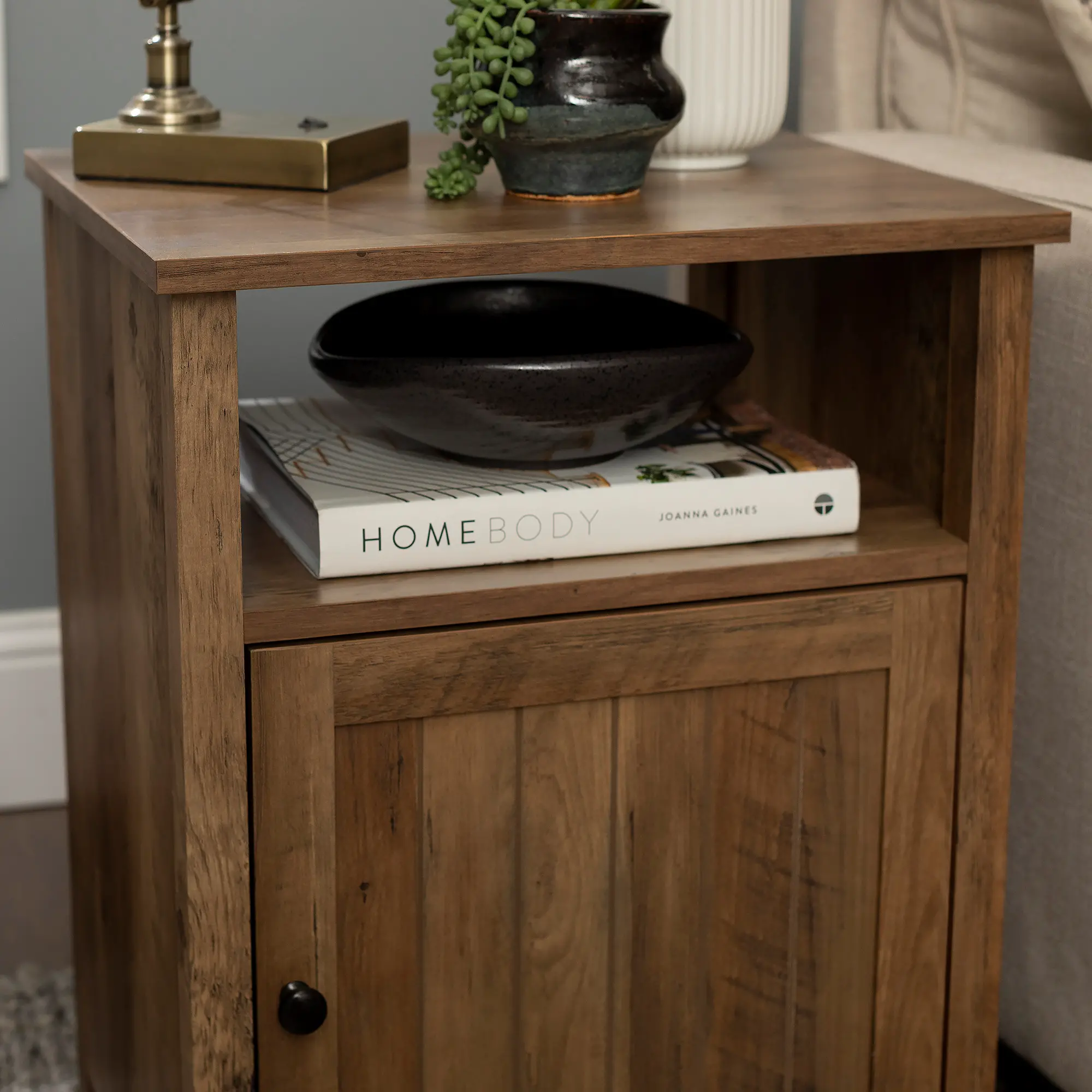 AF18CRASTRO 18 Grooved Door Side Table - Reclaimed Barnwood-2