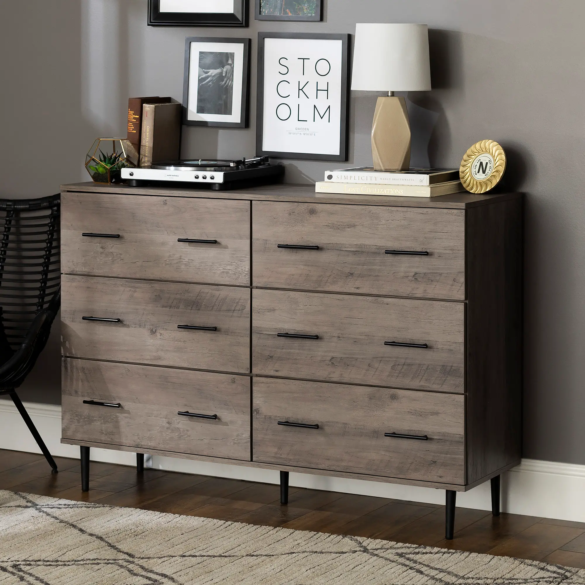 BU52SV6DGW Modern Wood 6-Drawer Chest - Grey Wash-1