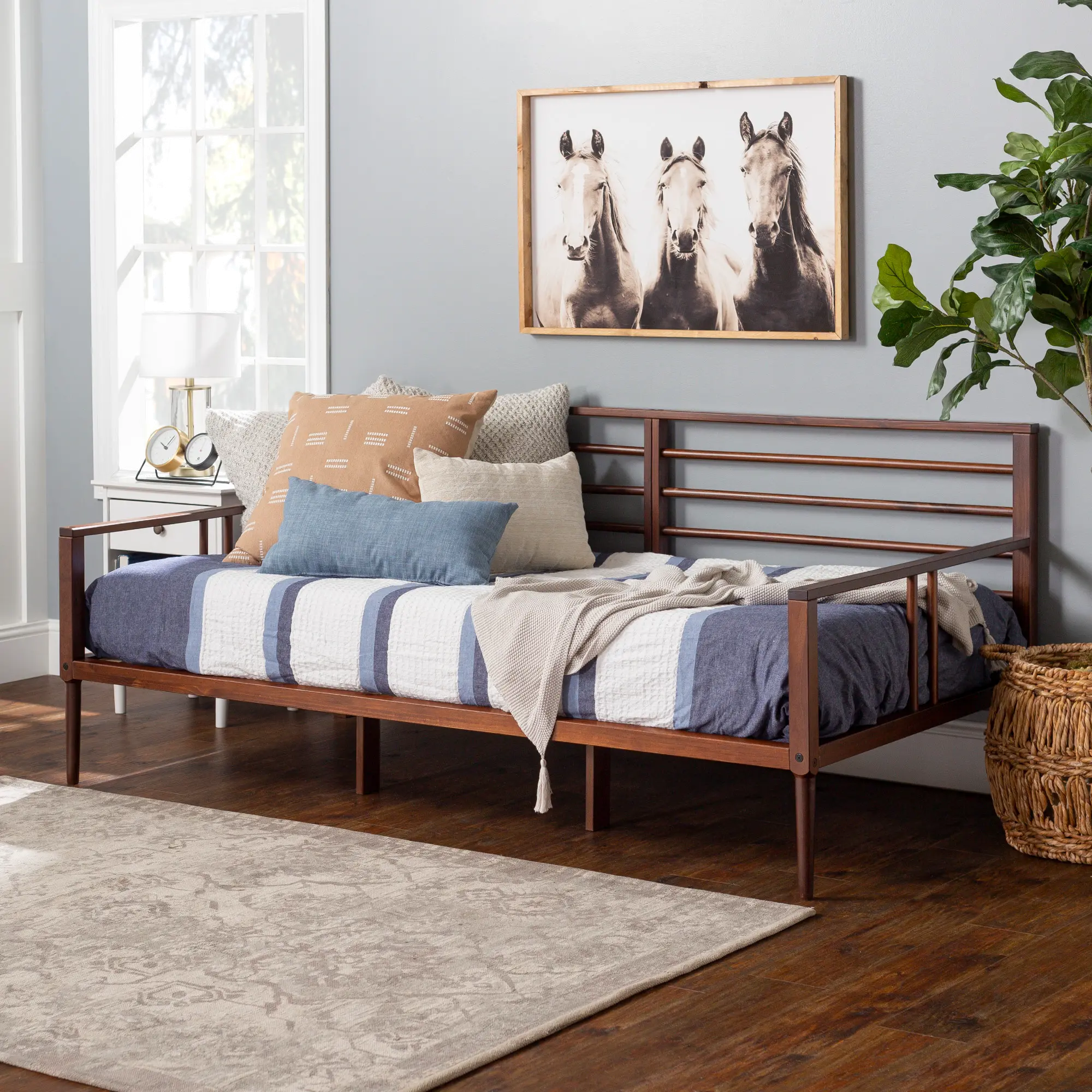 BRSPDBWT Mid Century Brown Spindle Low Twin Daybed - Sea Shell-1
