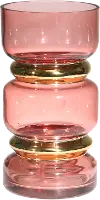 10 Inch Pink Glass Edged Vase with Gold Belt