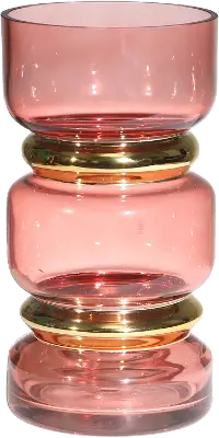 10 Inch Pink Glass Edged Vase with Gold Belt