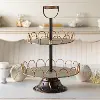 Scalloped Metal Round Two Tier Tray