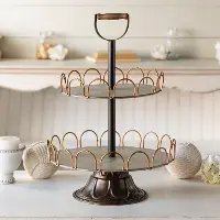 Scalloped Metal Round Two Tier Tray