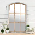 Wood and Metal Window Pane Mirror with Arched Top
