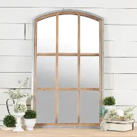 Wood and Metal Window Pane Mirror with Arched Top