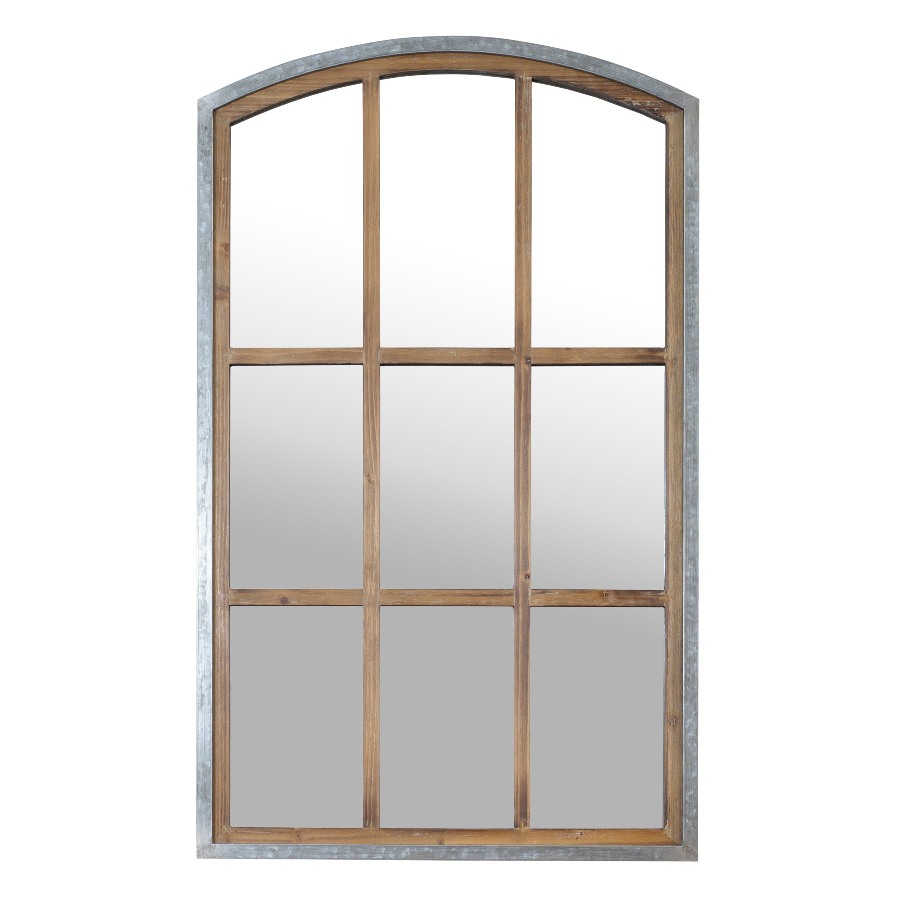 Wood and Metal Window Pane Mirror with Arched Top-2