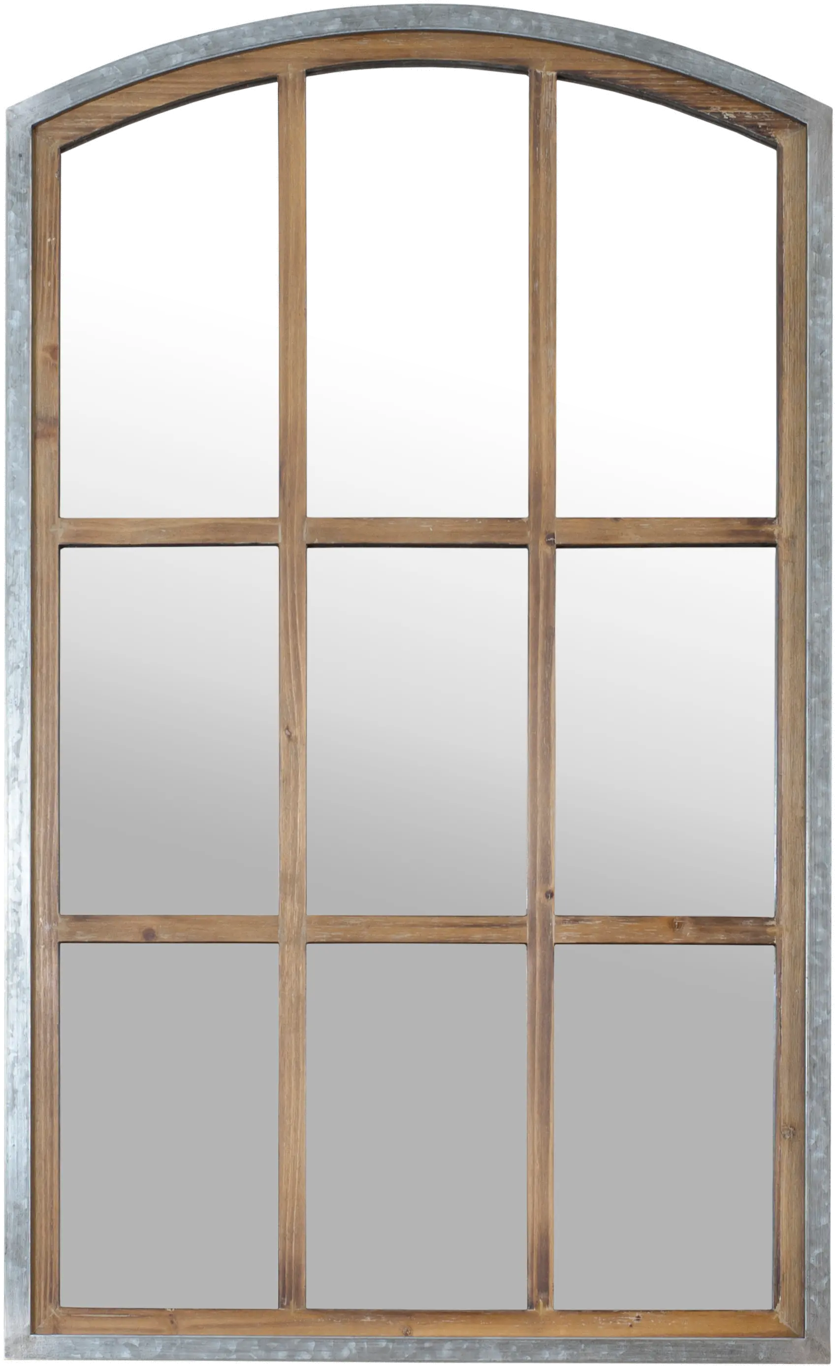 Wood and Metal Window Pane Mirror with Arched Top-2