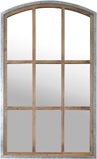 Wood and Metal Window Pane Mirror with Arched Top-2