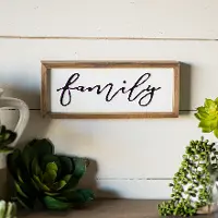 White, Black and Light Brown Family Metal and Wood Sign