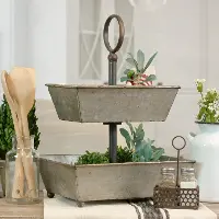 9 Inch Galvanized Metal and Black Two Tier Tray