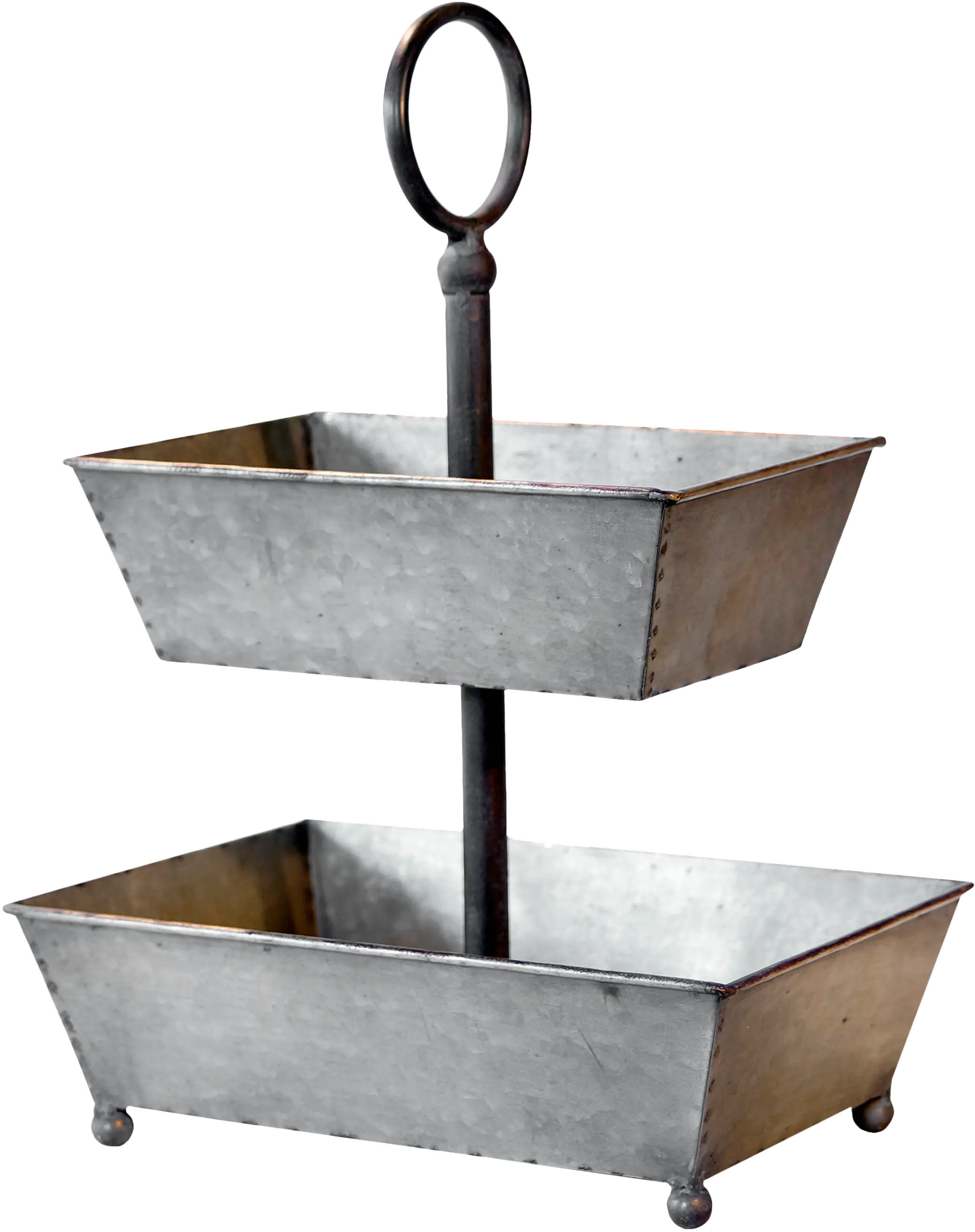 9 Inch Galvanized Metal and Black Two Tier Tray-2