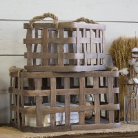 10 Inch Brown Wood Basket with Rope Handles