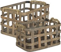 10 Inch Brown Wood Basket with Rope Handles-2