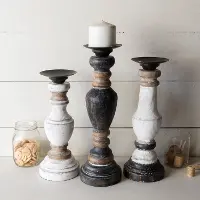 12 Inch Distressed Black and Brown Candle Holder