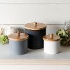 4 Inch White Metal Canister with Wooden Lid