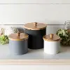 4 Inch White Metal Canister with Wooden Lid