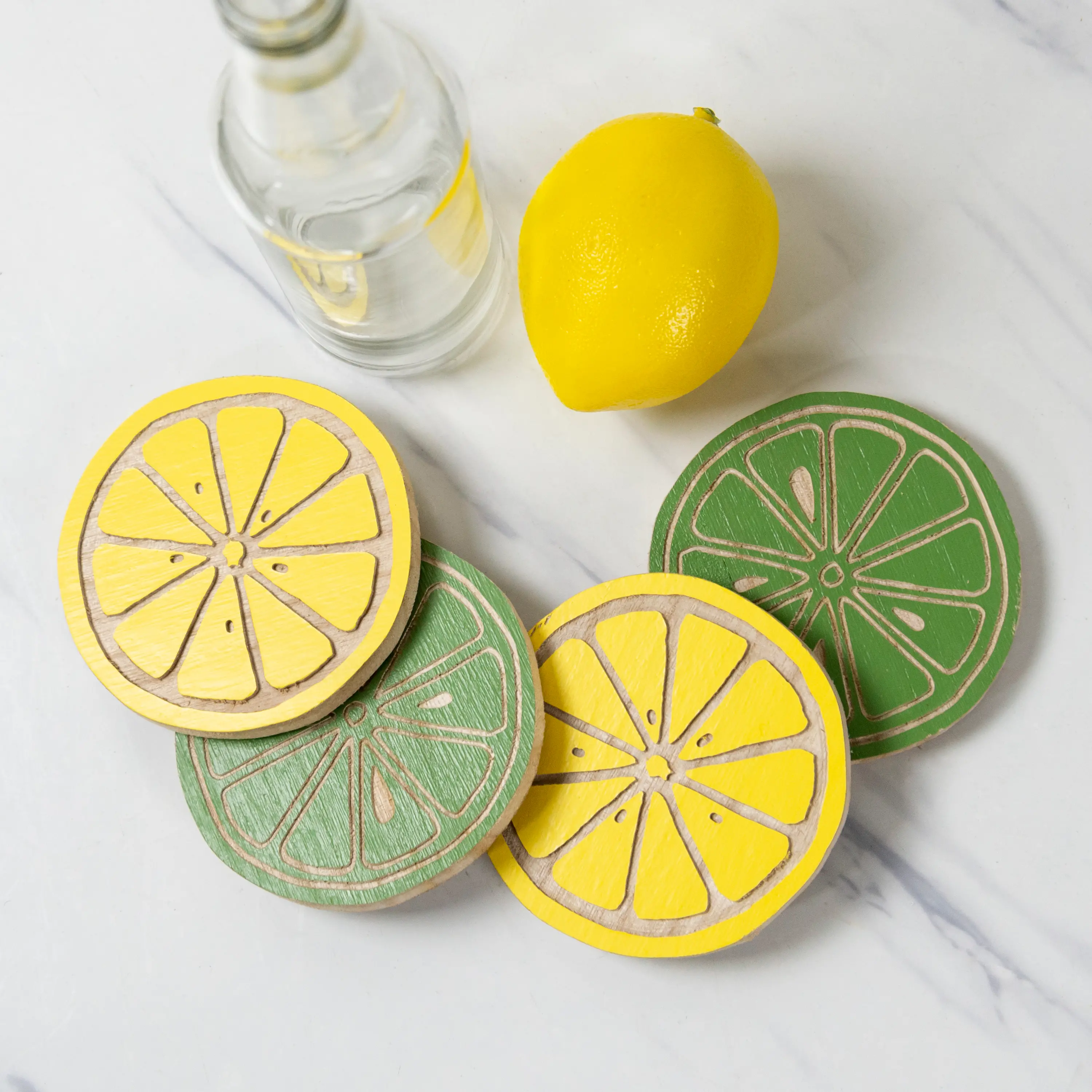 Yellow and Green Wood Lemonade Coasters - Set of 4-1