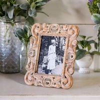 Carved Wood and White Wash Scroll Detail 5x7 Picture Frame
