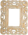 Carved Wood and White Wash Scroll Detail 4x6 Picture Frame