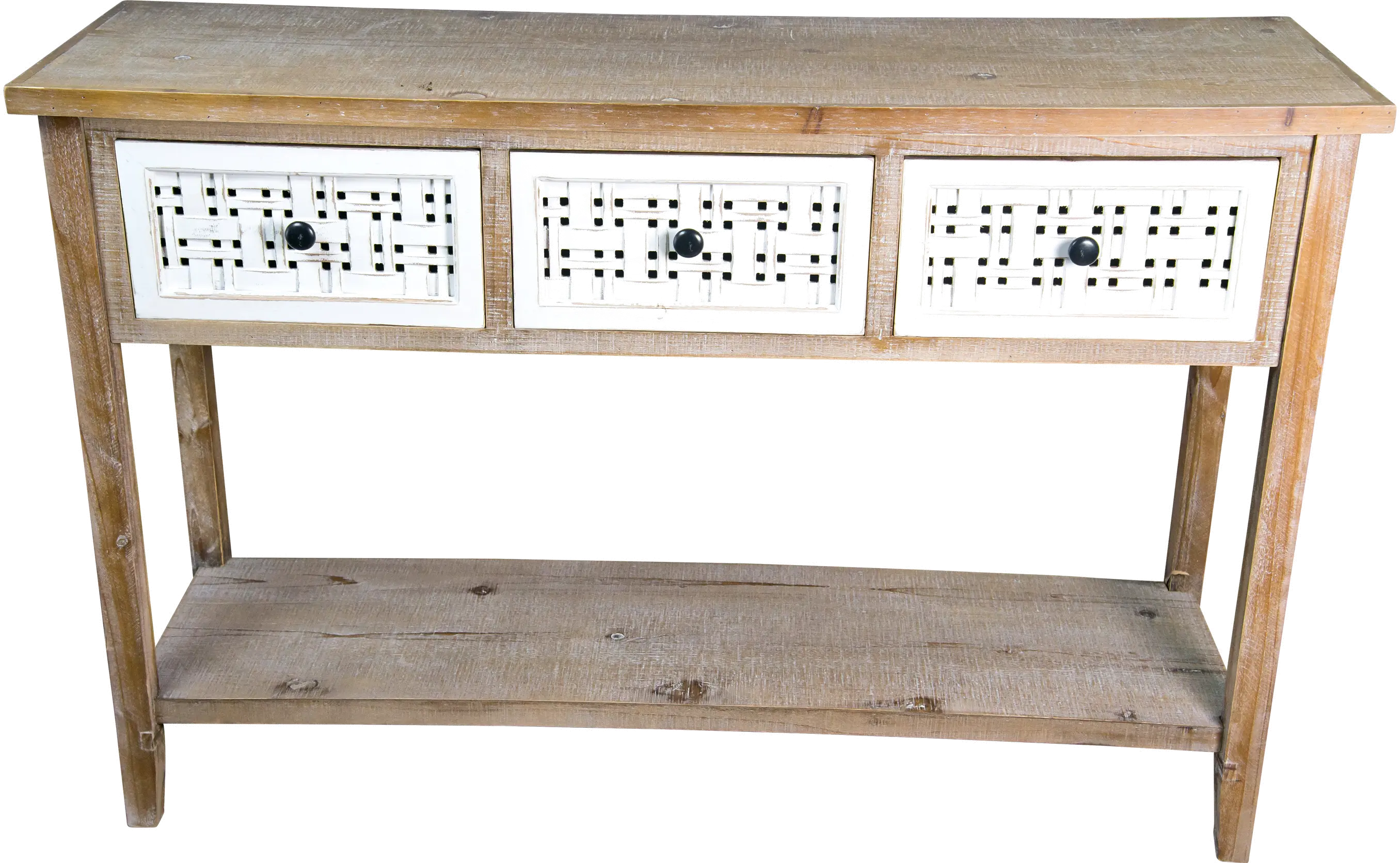 Wooden Storage Sofa Table with Basket Weave Detailing-2