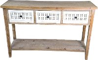 Wooden Storage Sofa Table with Basket Weave Detailing-2