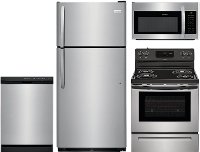 KIT Frigidaire 4 Piece Electric Kitchen Appliance Package with Top Freezer Refrigerator - Stainless Steel