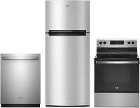 KIT Whirlpool 3 Piece Electric Kitchen Appliance Package with Top Freezer Refrigerator - Stainless Steel