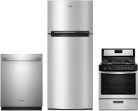 KIT Whirlpool 3 Piece Gas Kitchen Appliance Package with Top Freezer Refrigerator - Stainless Steel-
