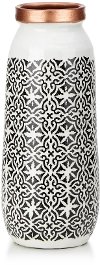 14 Inch White and Navy Vase with Blue Accents