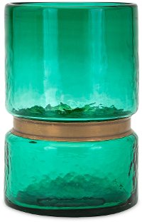 9 Inch Emerald Green Glass and Metal Vase