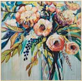 Navy, Green, Yellow and Turquoise Floral Linen Canvas Wall Art