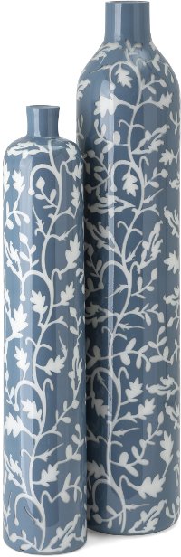 30 Inch Blue Glass Vase with White Florals