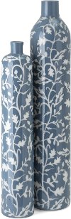 Clearance 30 Inch Blue Glass Vase with White Florals