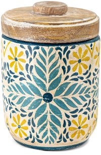 7 Inch Aqua, Yellow and White Hand Painted Canister with Lid-2