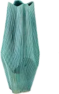 23 Inch Teal Ceramic Vase with Vertical Ribbed Detailing