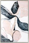 Blushing Pink, Gray and White Abstract Framed Oil Painting on Canvas