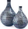 18 Inch Blue and White Glass Vase with Geometric Pattern