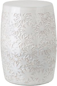 White Ceramic Floral Texture Garden Stool