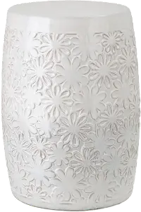 White Ceramic Floral Texture Garden Stool