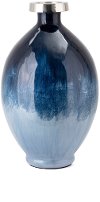 Clearance 13 Inch Smoky Blue Ombre Glass and Metal Vase