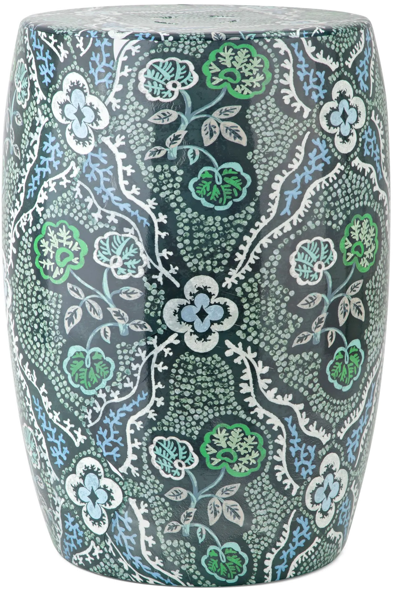 18 Inch Blue and Green Ceramic Floral Garden Stool-1