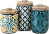 8 Inch Aqua Hand Painted Canister with Wood Lid