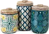 Clearance 8 Inch Aqua Hand Painted Canister with Wood Lid